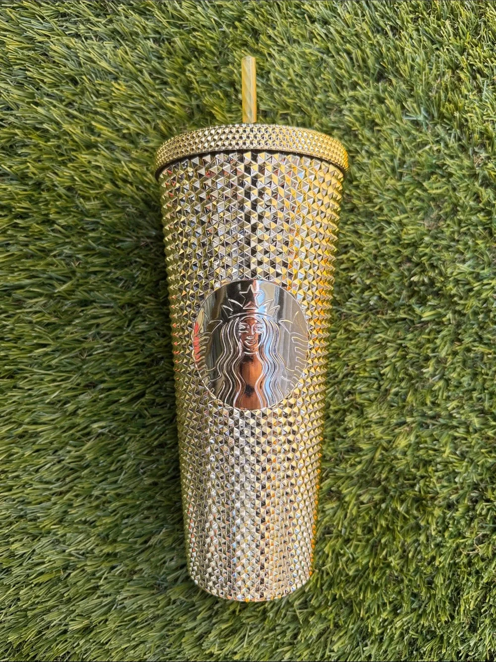 Starbucks 2022 Holiday Gold Studded Bling Cold Cup Tumbler Venti 24oz